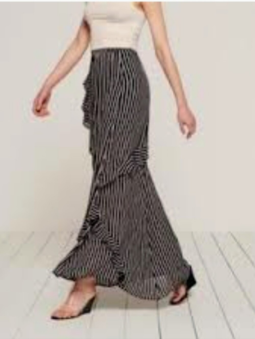 REFORMATION Striped Ruffle Maxi Skirt M Chiffon Pull On